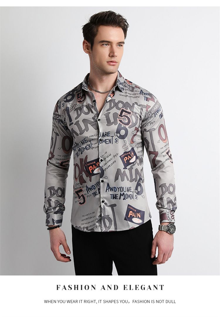 Men Clothes,Men's Slim Fitted Floral Work Vintage Printed Business Compression Office Hawaiian Long Sleeve Dress Shirts For Men