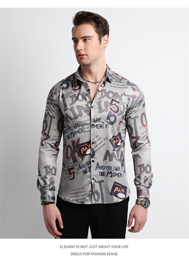 Men Clothes,Men's Slim Fitted Floral Work Vintage Printed Business Compression Office Hawaiian Long Sleeve Dress Shirts For Men