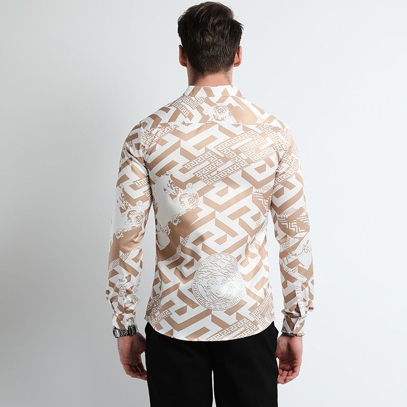 Men Design Shirt ,Collar Long Sleeve Oversize Office Luxury Floral Flannel Vintage Printed Gym Shirt Men,Plus Size Men's Shirts