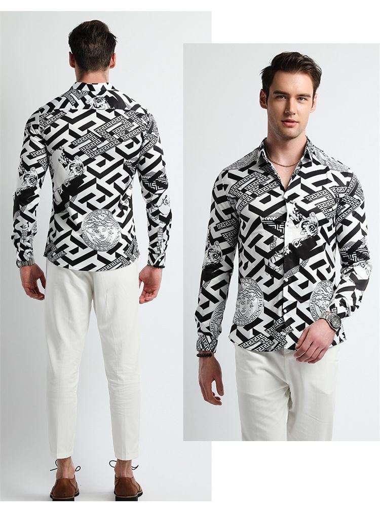 Men Design Shirt ,Collar Long Sleeve Oversize Office Luxury Floral Flannel Vintage Printed Gym Shirt Men,Plus Size Men's Shirts