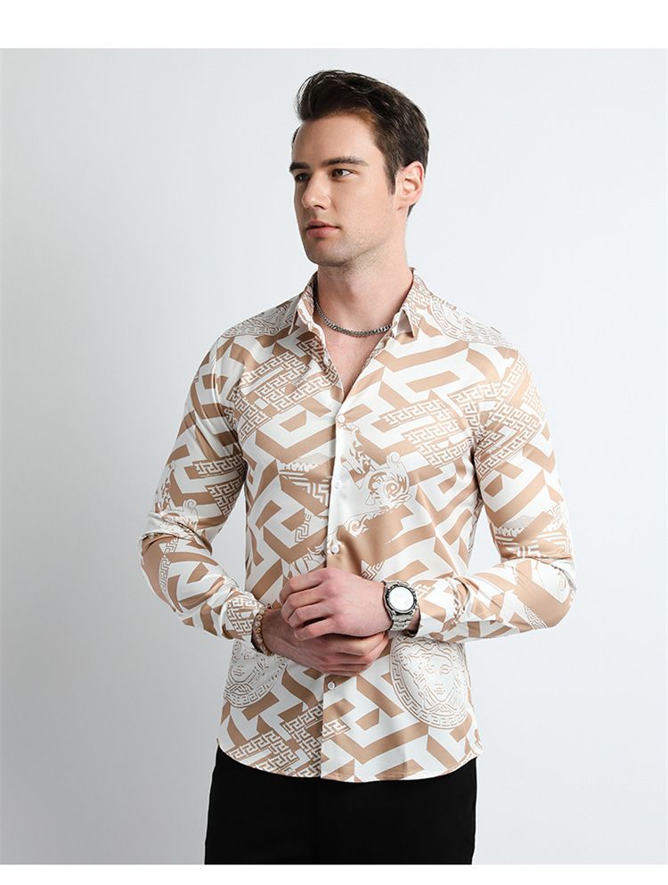 Men Design Shirt ,Collar Long Sleeve Oversize Office Luxury Floral Flannel Vintage Printed Gym Shirt Men,Plus Size Men's Shirts