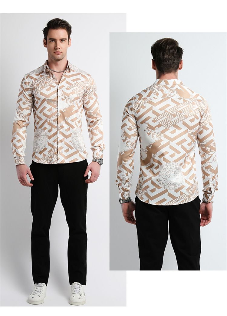 Men Design Shirt ,Collar Long Sleeve Oversize Office Luxury Floral Flannel Vintage Printed Gym Shirt Men,Plus Size Men's Shirts