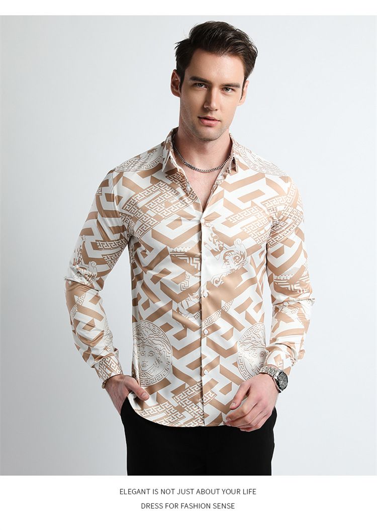 Men Design Shirt ,Collar Long Sleeve Oversize Office Luxury Floral Flannel Vintage Printed Gym Shirt Men,Plus Size Men's Shirts