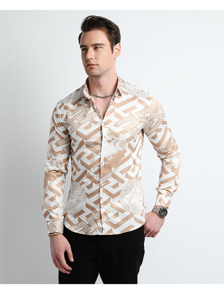 Men Design Shirt ,Collar Long Sleeve Oversize Office Luxury Floral Flannel Vintage Printed Gym Shirt Men,Plus Size Men's Shirts