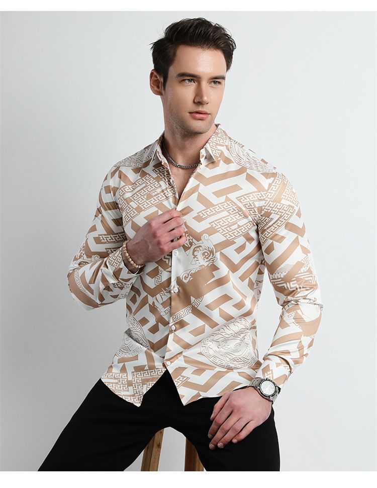 Men Design Shirt ,Collar Long Sleeve Oversize Office Luxury Floral Flannel Vintage Printed Gym Shirt Men,Plus Size Men's Shirts