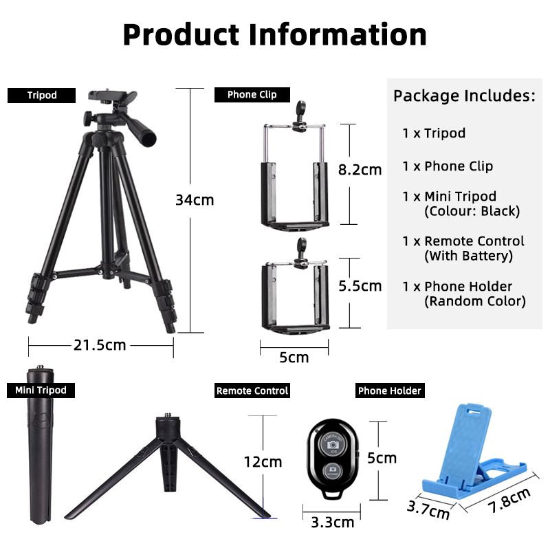 1M Phone Tripod Selfie Stick Camera Tripod Adjustable Tripod Stand with Wireless Remote and Phone Holder Compatible with iPhone Android Phone for Selfies Live Stream Video Vlogging