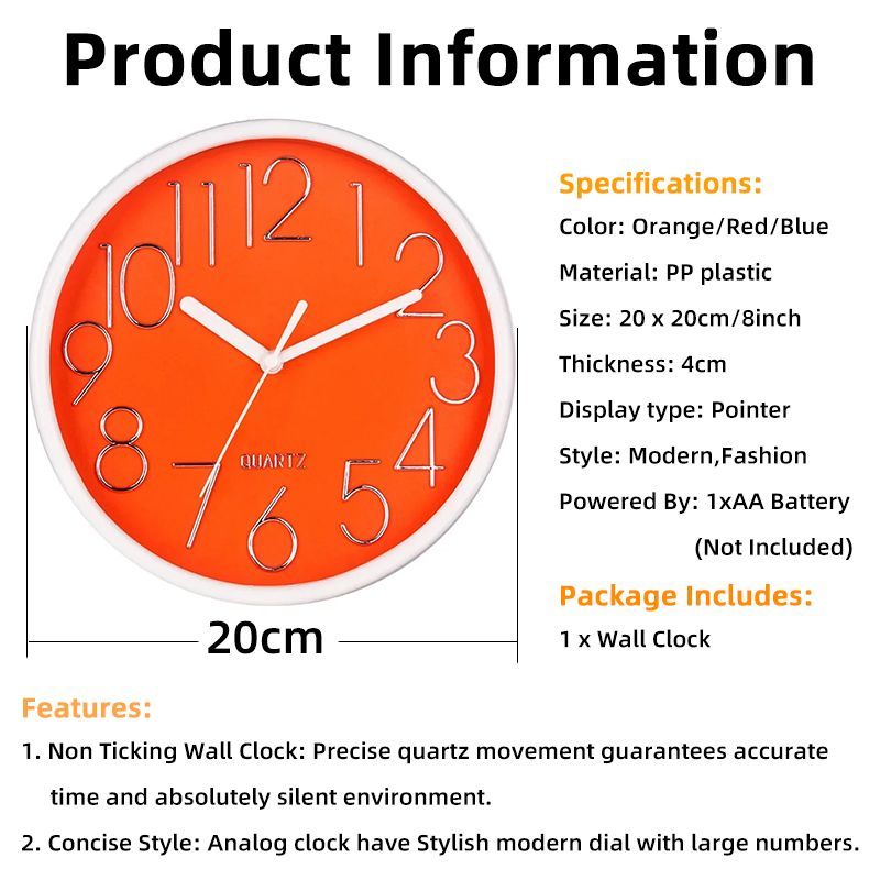 New Arrival Wall Clocks 8 Inch 20 Cm Simple Quartz Clocks Fashion Watches Creative Clock Fashion Living Room Clock Interior Clock Decoration Watch Home Decor e Decor