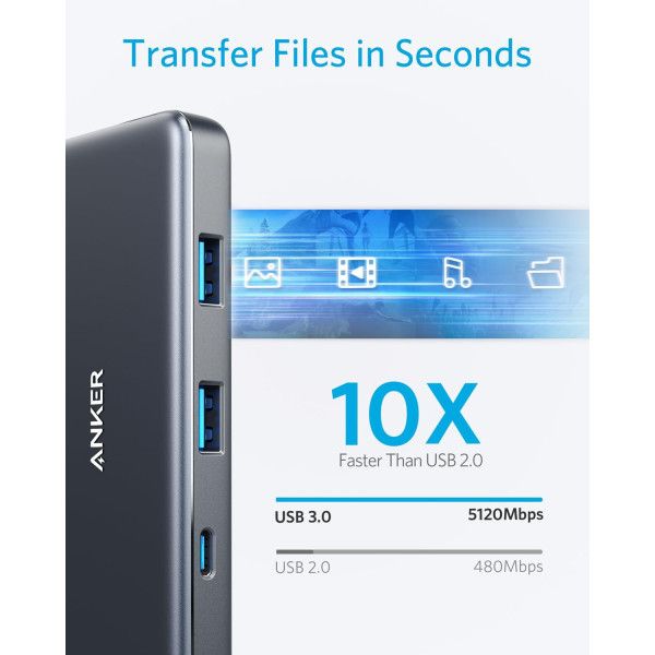 Anker USB C Hub, PowerExpand+ 7-in-1 USB C Hub Adapter, with 4K HDMI, 100W Power Delivery, USB-C and 2 USB-A 5Gbps Data Ports, microSD and SD Card Reader, for MacBook Air, MacBook Pro, XPS, and More