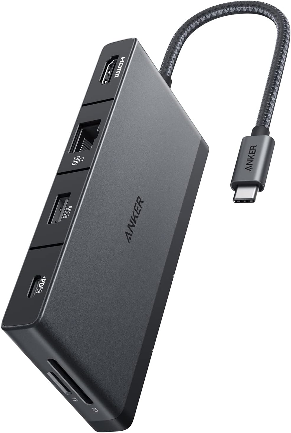 Anker 552 USB-C Hub (9-in-1, 4K HDMI) with 100W Power Delivery, 4K HDMI @ 30Hz, 4 USB-C and USB-A Data Ports, Ethernet and SD/MicroSD Card Slots for MacBook Laptops, HP