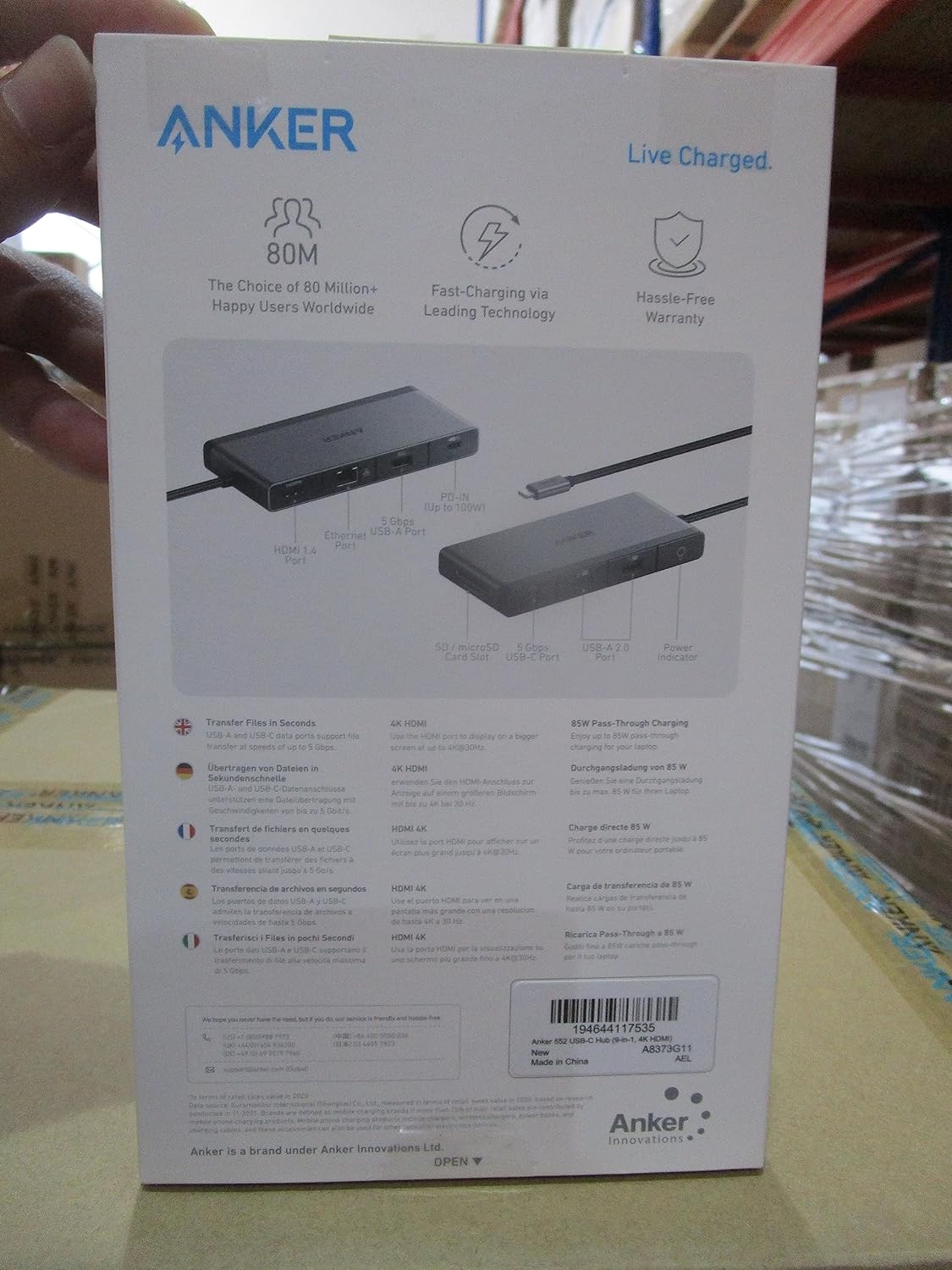 Anker 552 USB-C Hub (9-in-1, 4K HDMI) with 100W Power Delivery, 4K HDMI @ 30Hz, 4 USB-C and USB-A Data Ports, Ethernet and SD/MicroSD Card Slots for MacBook Laptops, HP