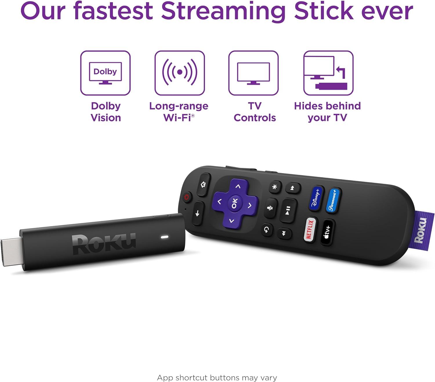 Roku Streaming Stick 4K | Portable Roku Streaming Device 4K/HDR/Dolby Vision, Roku Voice Remote, Free & Live TV