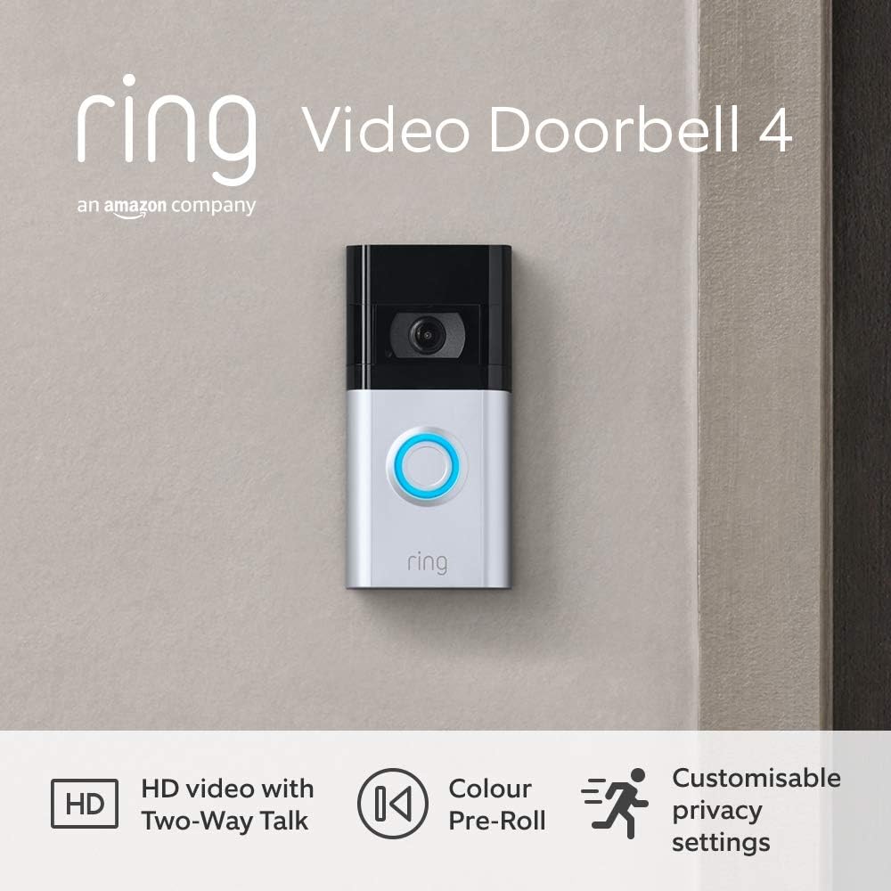 Ring Video Doorbell 4 by Amazon - HD video with two-way talk, color pre-roll video previews, battery powered | With 30-day free trial of Ring Protect Plan