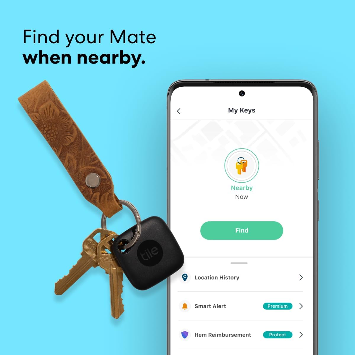 Tile Mate 1-Pack. Black. Bluetooth Tracker, Keys Finder and Item Locator for Keys, Bags and More; Up to 250 ft. Range. Water-Resistant. Phone Finder. iOS and Android Compatible.