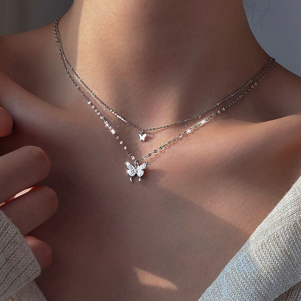 Butterfly Necklace Double Layer Rust-proof Alloy Necklaces Chains