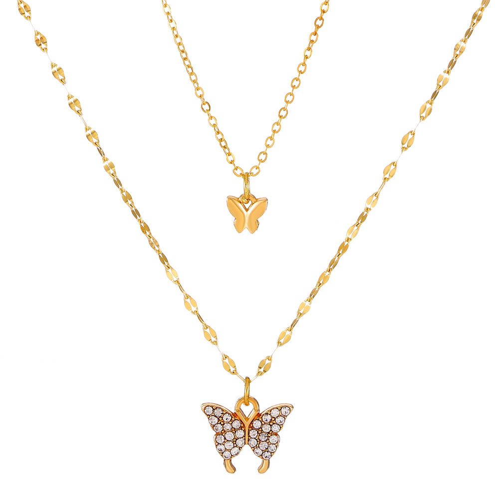 Butterfly Necklace Double Layer Rust-proof Alloy Necklaces Chains