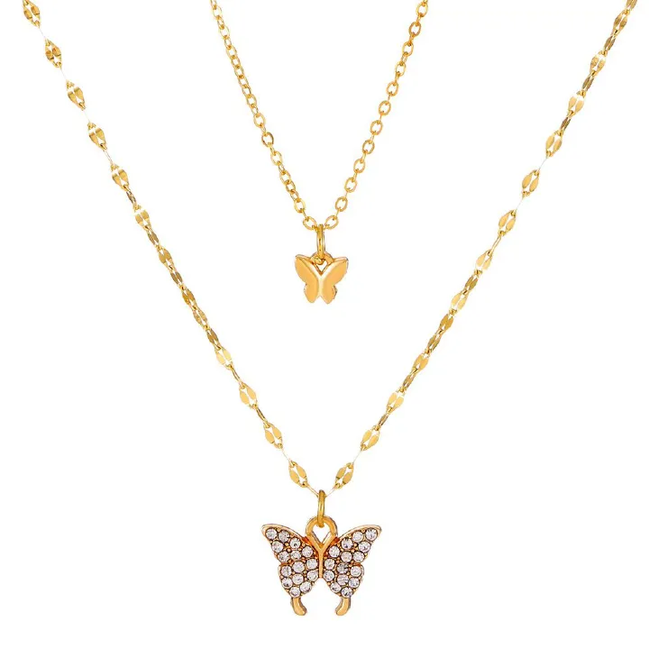 Butterfly Necklace Double Layer Rust-proof Alloy Necklaces Chains