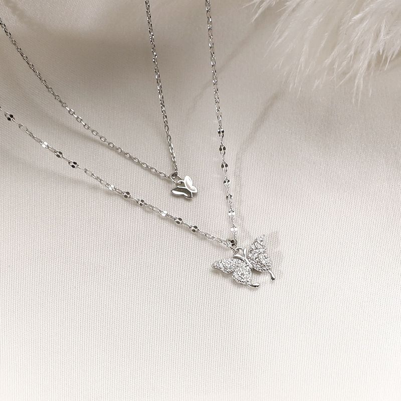 Butterfly Necklace Double Layer Rust-proof Alloy Necklaces Chains