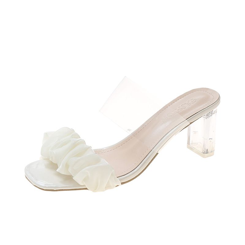 Women Shoes Sandals Heels Slippers Square Toe One Piece Breathable Crystal Heel Ladies Shoes