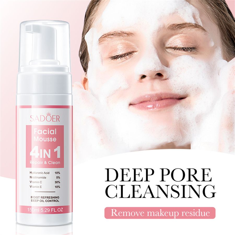 2pcs   Facial Multi-Effect Cleansing Mousse Cleansing Foam cleanser 150ML+ Face Essence Original Serum niacinamide Vitamin C Vitamin E Serum 30ML skin Care