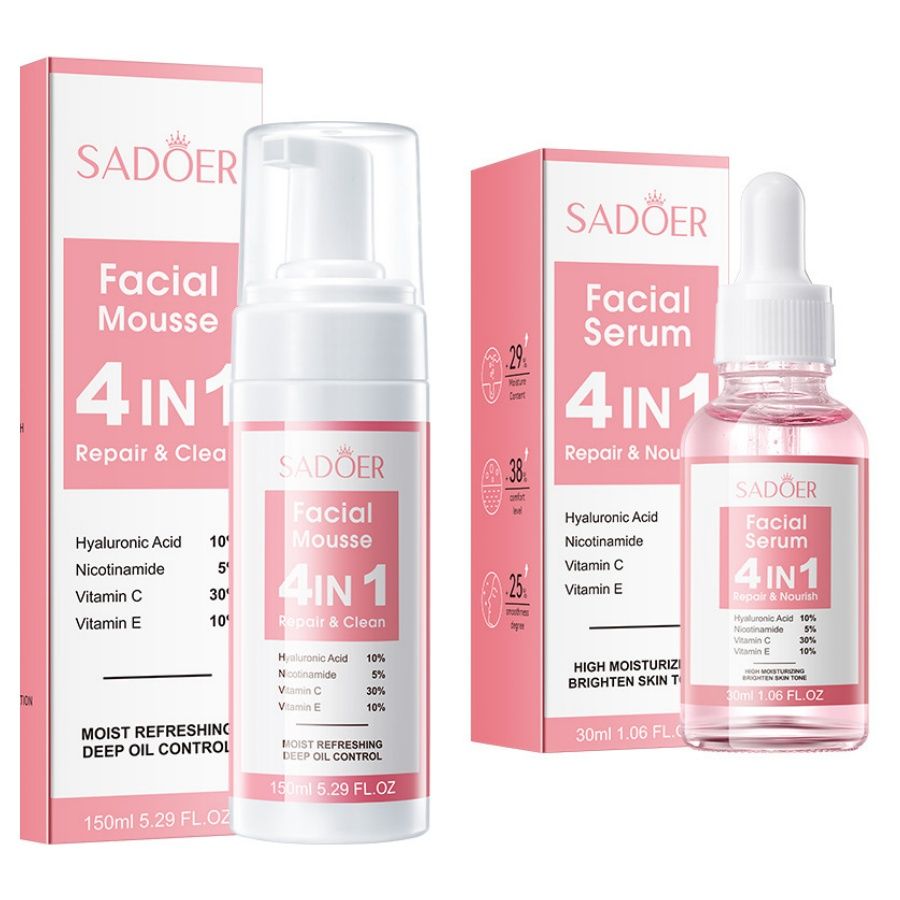 2pcs   Facial Multi-Effect Cleansing Mousse Cleansing Foam cleanser 150ML+ Face Essence Original Serum niacinamide Vitamin C Vitamin E Serum 30ML skin Care
