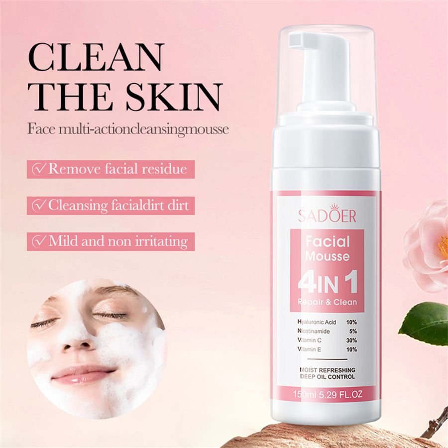 2pcs   Facial Multi-Effect Cleansing Mousse Cleansing Foam cleanser 150ML+ Face Essence Original Serum niacinamide Vitamin C Vitamin E Serum 30ML skin Care