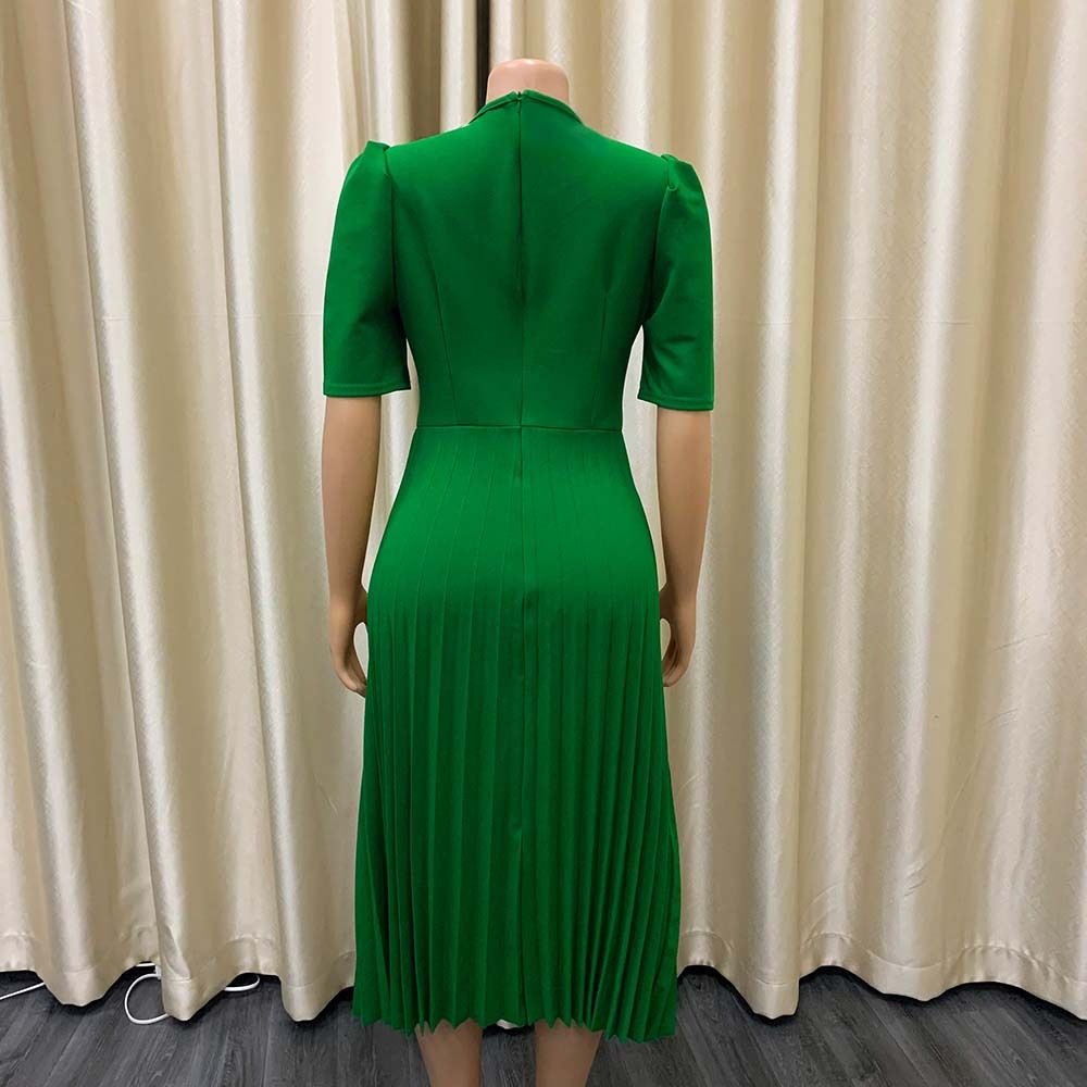 2024 New Hot-selling Women's Dress Short Sleeve Pleated Solid Color Plus Size for Summer