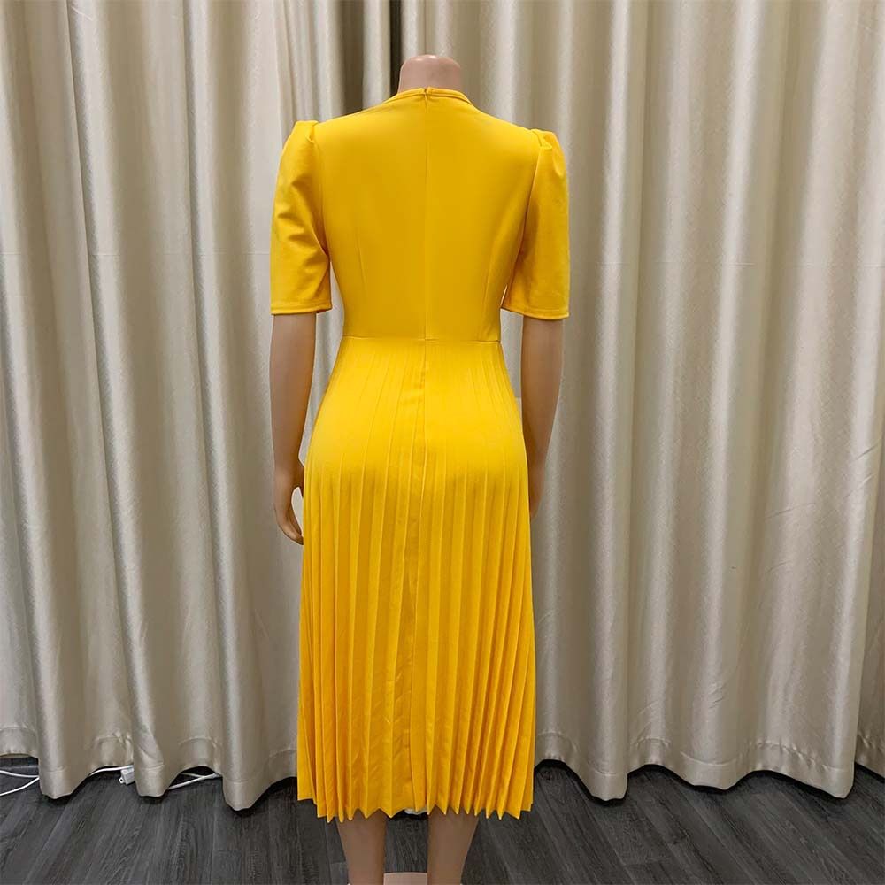 2024 New Hot-selling Women's Dress Short Sleeve Pleated Solid Color Plus Size for Summer