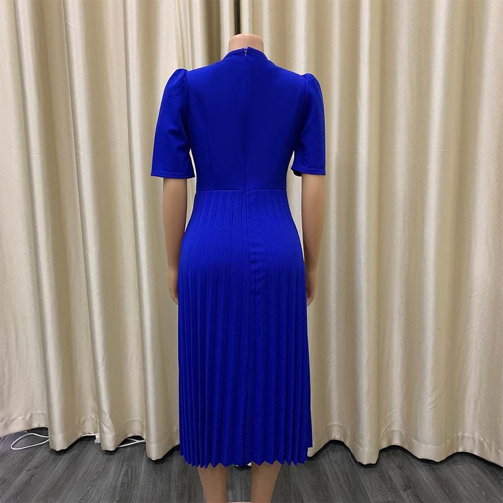 2024 New Hot-selling Women's Dress Short Sleeve Pleated Solid Color Plus Size for Summer