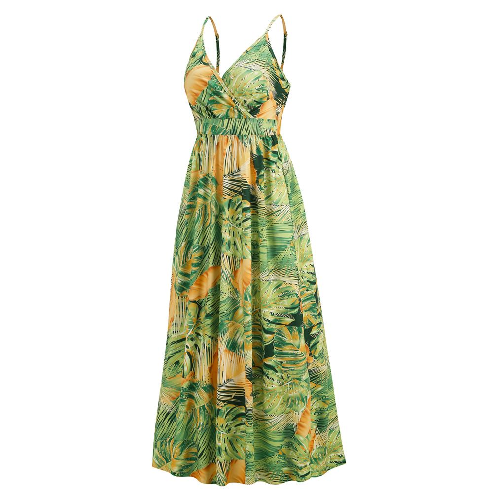 2024 Women's New Boho Print Maxi Dress Amazon Sexy V-neck Halters Dress