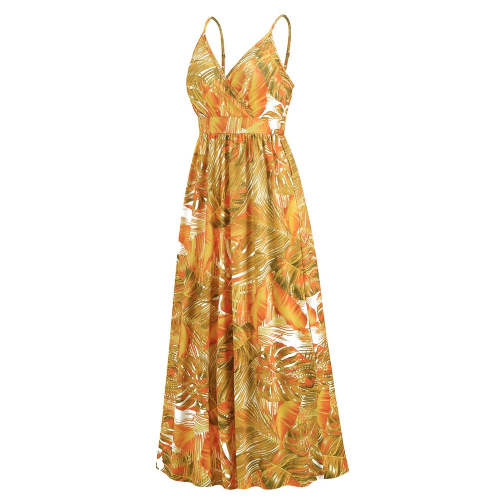 2024 Women's New Boho Print Maxi Dress Amazon Sexy V-neck Halters Dress