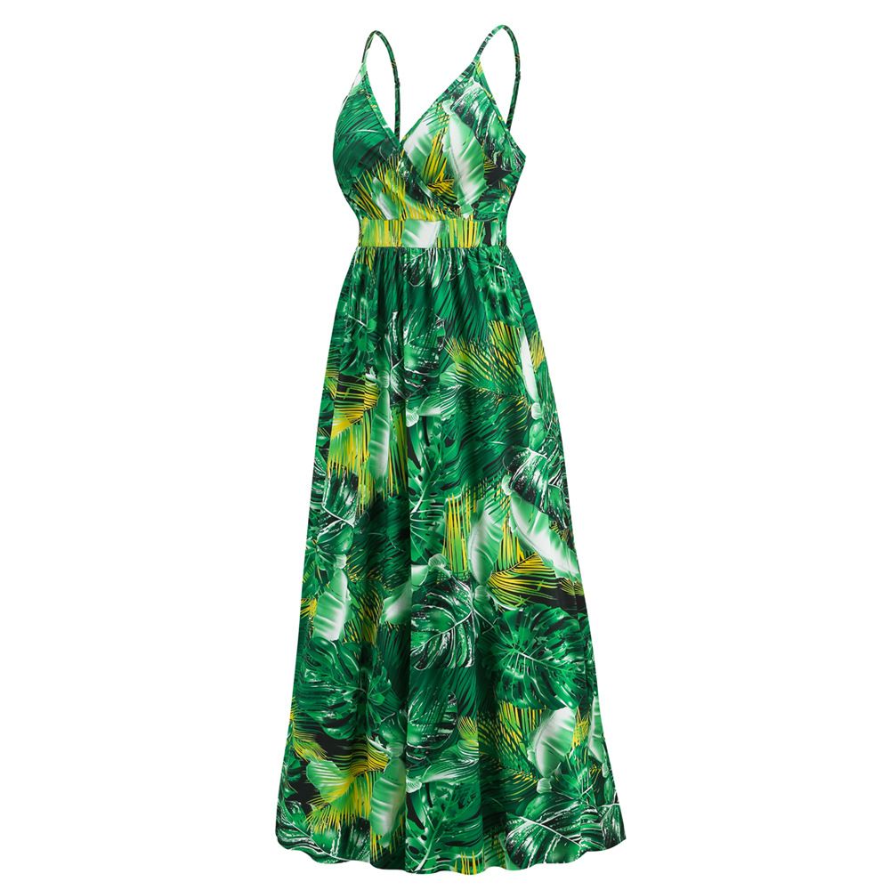 2024 Women's New Boho Print Maxi Dress Amazon Sexy V-neck Halters Dress
