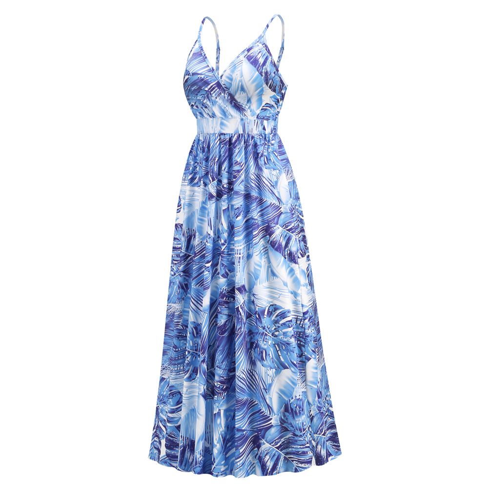2024 Women's New Boho Print Maxi Dress Amazon Sexy V-neck Halters Dress