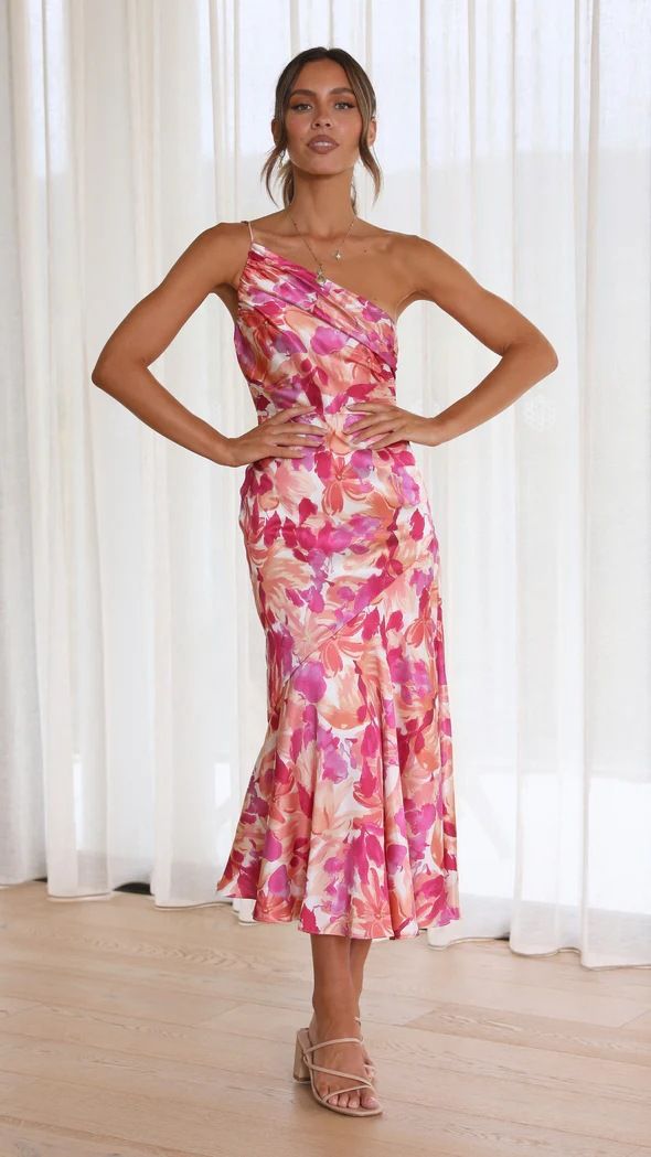 2024 Hot Laids New Fashion Temperament Diagonal Collar Sling Fishtail Print Dress for Summer