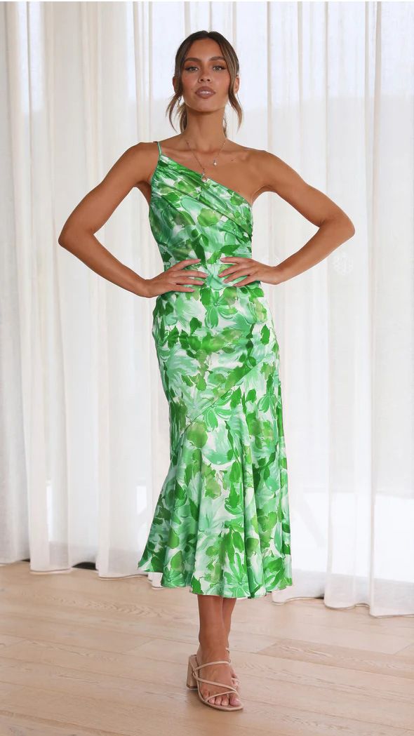 2024 Hot Laids New Fashion Temperament Diagonal Collar Sling Fishtail Print Dress for Summer