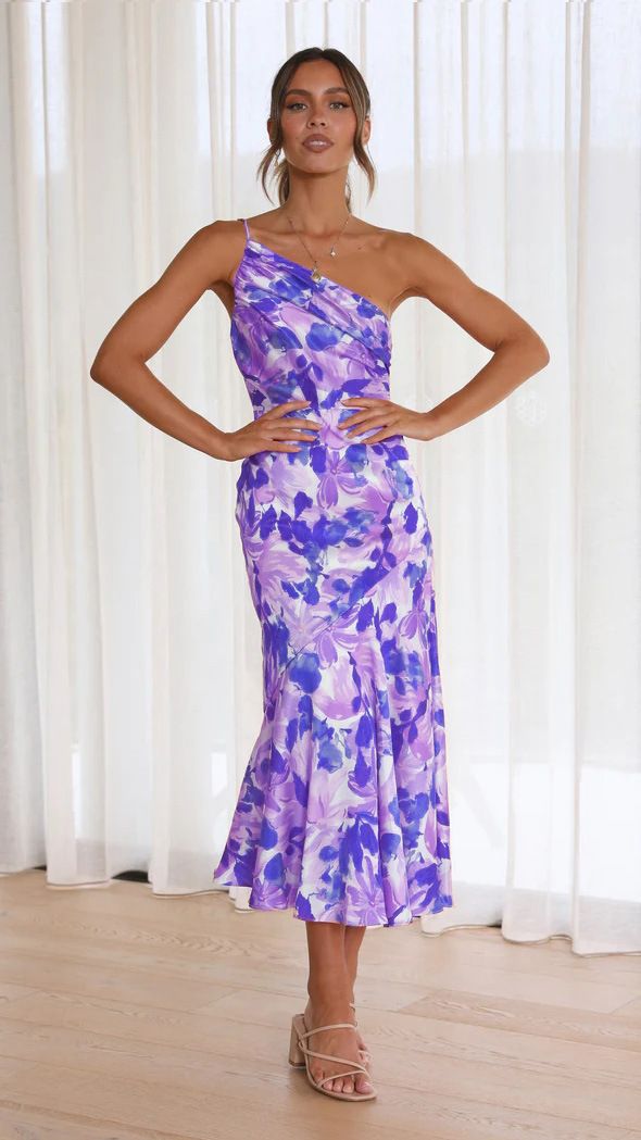 2024 Hot Laids New Fashion Temperament Diagonal Collar Sling Fishtail Print Dress for Summer