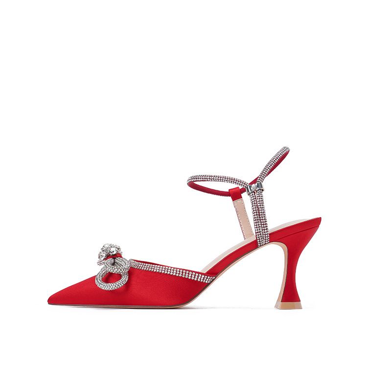 2024 New Fashion Female Sandals Pointed Rhinestone High Heels Wedding Banquet with Baotou Summer