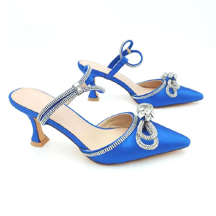 2024 New Fashion Female Sandals Pointed Rhinestone High Heels Wedding Banquet with Baotou Summer