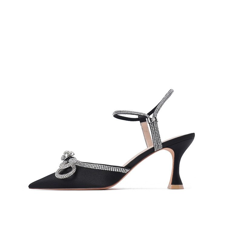 2024 New Fashion Female Sandals Pointed Rhinestone High Heels Wedding Banquet with Baotou Summer