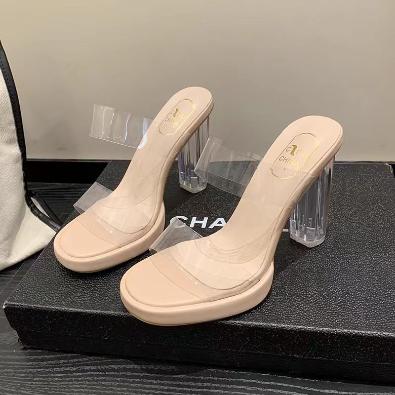 Summer New Line with Outside to Wear Fashion Crystal Slippers, Small High-End Sense of Sandals, High-Heeled Slippers for Women