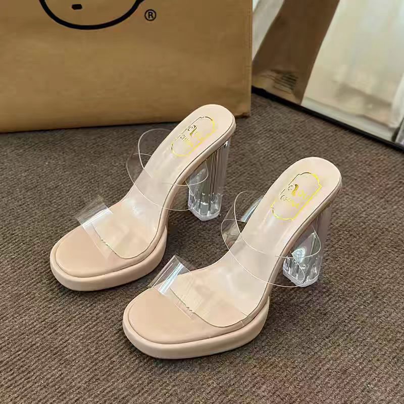 Summer New Line with Outside to Wear Fashion Crystal Slippers, Small High-End Sense of Sandals, High-Heeled Slippers for Women