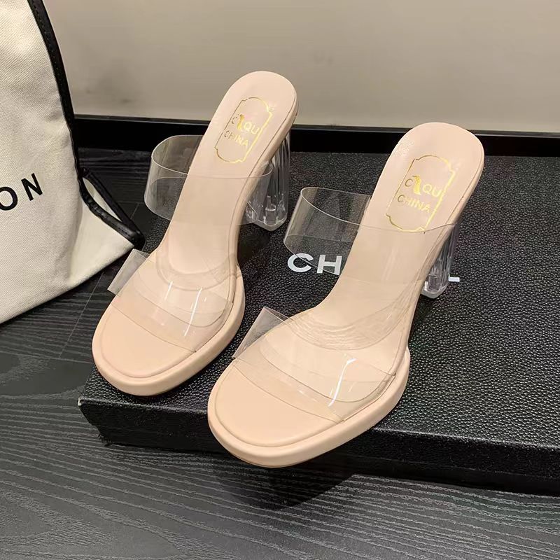 Summer New Line with Outside to Wear Fashion Crystal Slippers, Small High-End Sense of Sandals, High-Heeled Slippers for Women