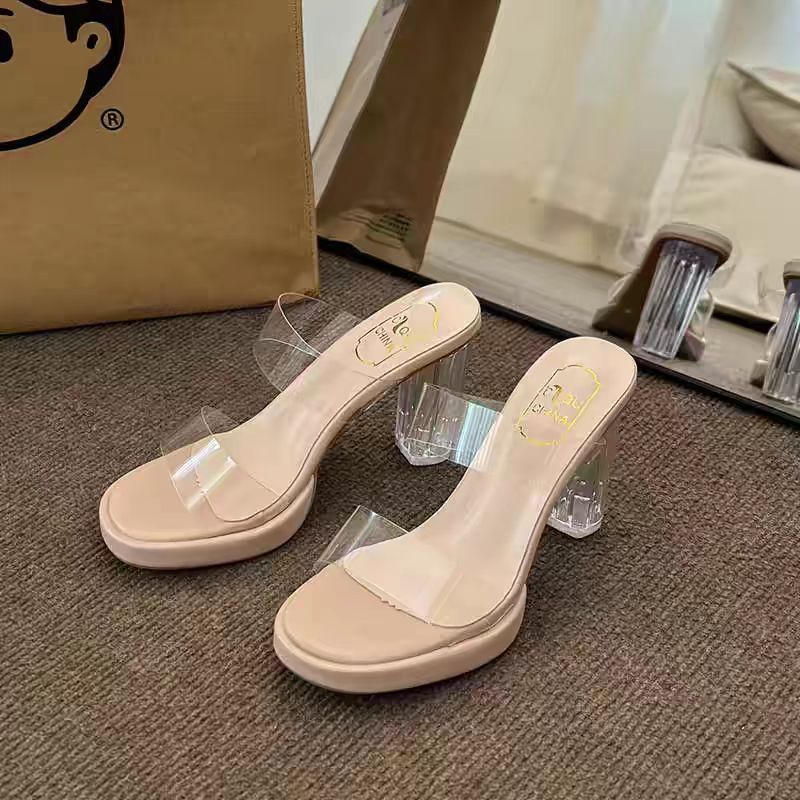 Summer New Line with Outside to Wear Fashion Crystal Slippers, Small High-End Sense of Sandals, High-Heeled Slippers for Women
