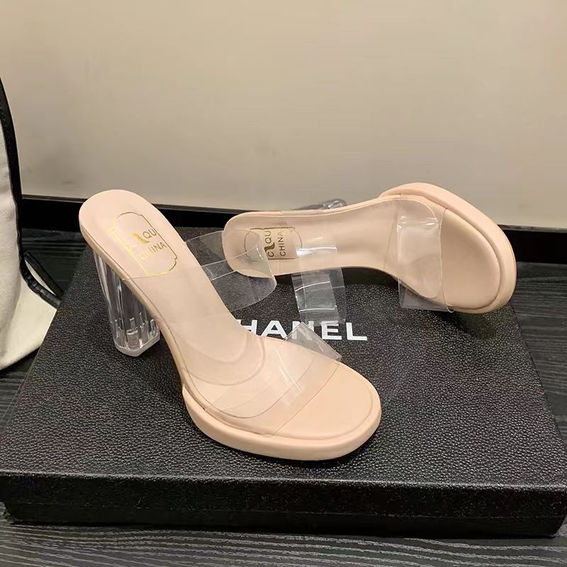 Summer New Line with Outside to Wear Fashion Crystal Slippers, Small High-End Sense of Sandals, High-Heeled Slippers for Women