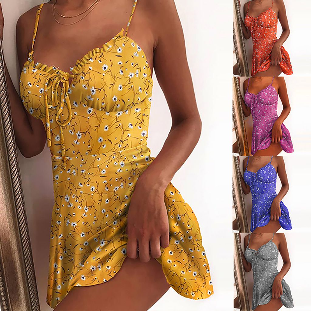 Floral European and American Dresses, Summer Sweet Sexy Retro Dresses, Beach Style Printed Dresses, Cool Fashion Skirts for Women