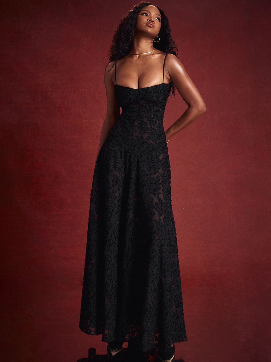 New Style Halenders Dress Long Dress Black Perspective Sexy Back Summer