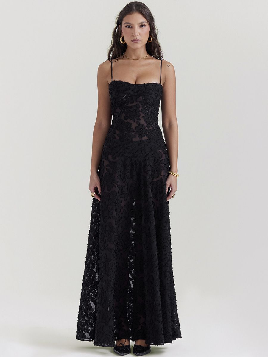 New Style Halenders Dress Long Dress Black Perspective Sexy Back Summer