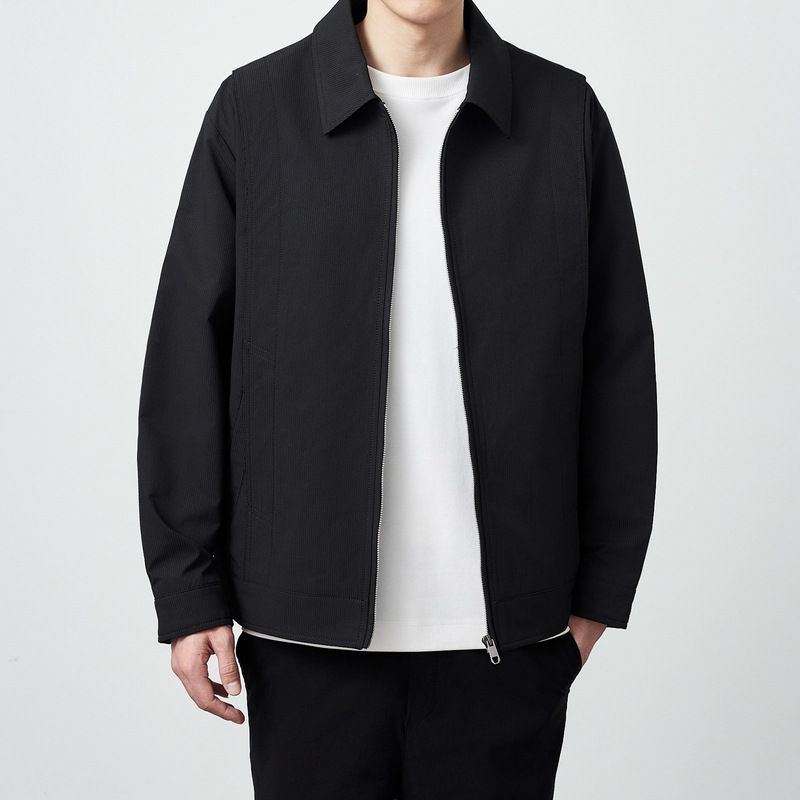 2024New Jacket Men Simple Solid Color Men's Coat Mermack Vertical Texture Lapel