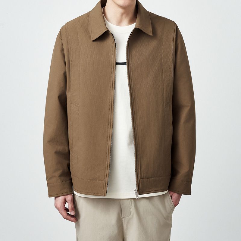 2024New Jacket Men Simple Solid Color Men's Coat Mermack Vertical Texture Lapel