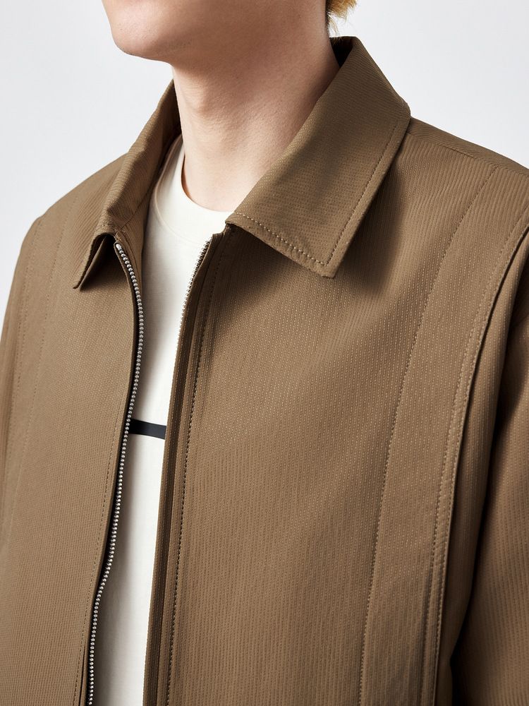 2024New Jacket Men Simple Solid Color Men's Coat Mermack Vertical Texture Lapel