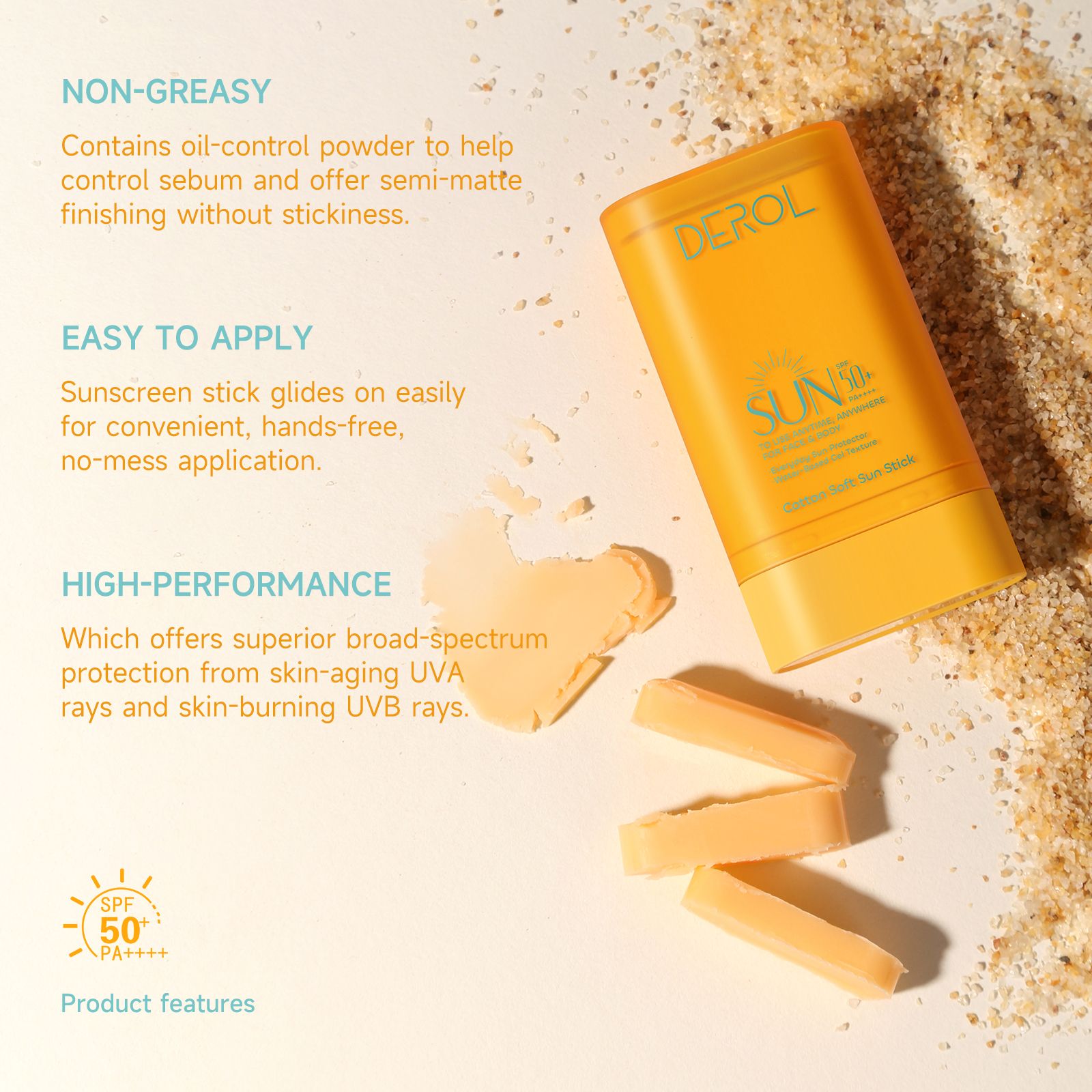 16G Cotton Soft Skin Care Sunscreen and Aftersun Sun Stick with SPF50+ PA++++ effortlessly smooth Sun care Universal sunscreen sticks European and American best-selling sunscreen